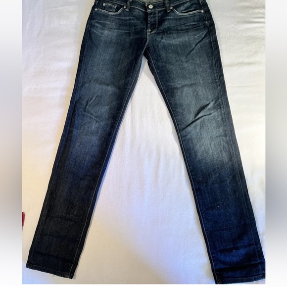 7 For All Mankind Skinny Jeans Womens Size 30x33 Dark Wash Low Rise - Picture 2 of 6